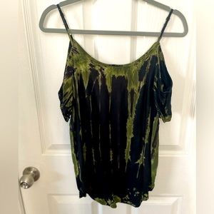 Cold shoulder green silky shirt
